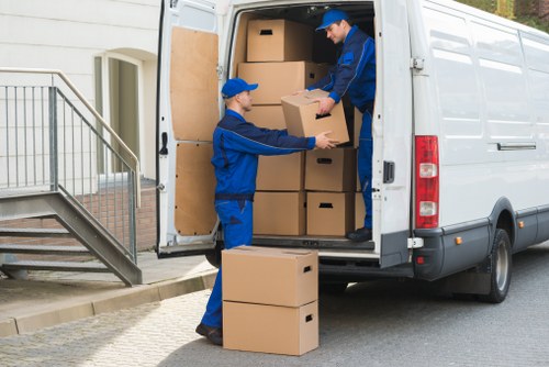 Cardboard, paper, and reusable packing materials prepared for recycling during a Crystal Palace move
