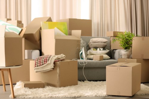 Packed moving boxes prepared for flat removals in Crystal Palace